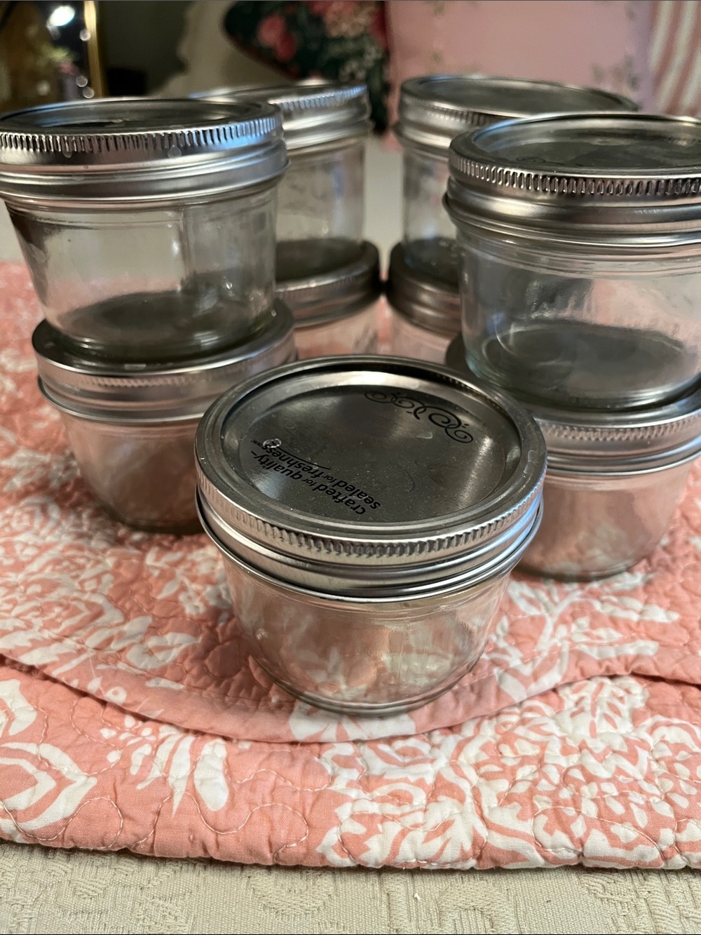 Glass Kerr “Self-Sealing” Wide Mouth Mason Jars - Set of 9